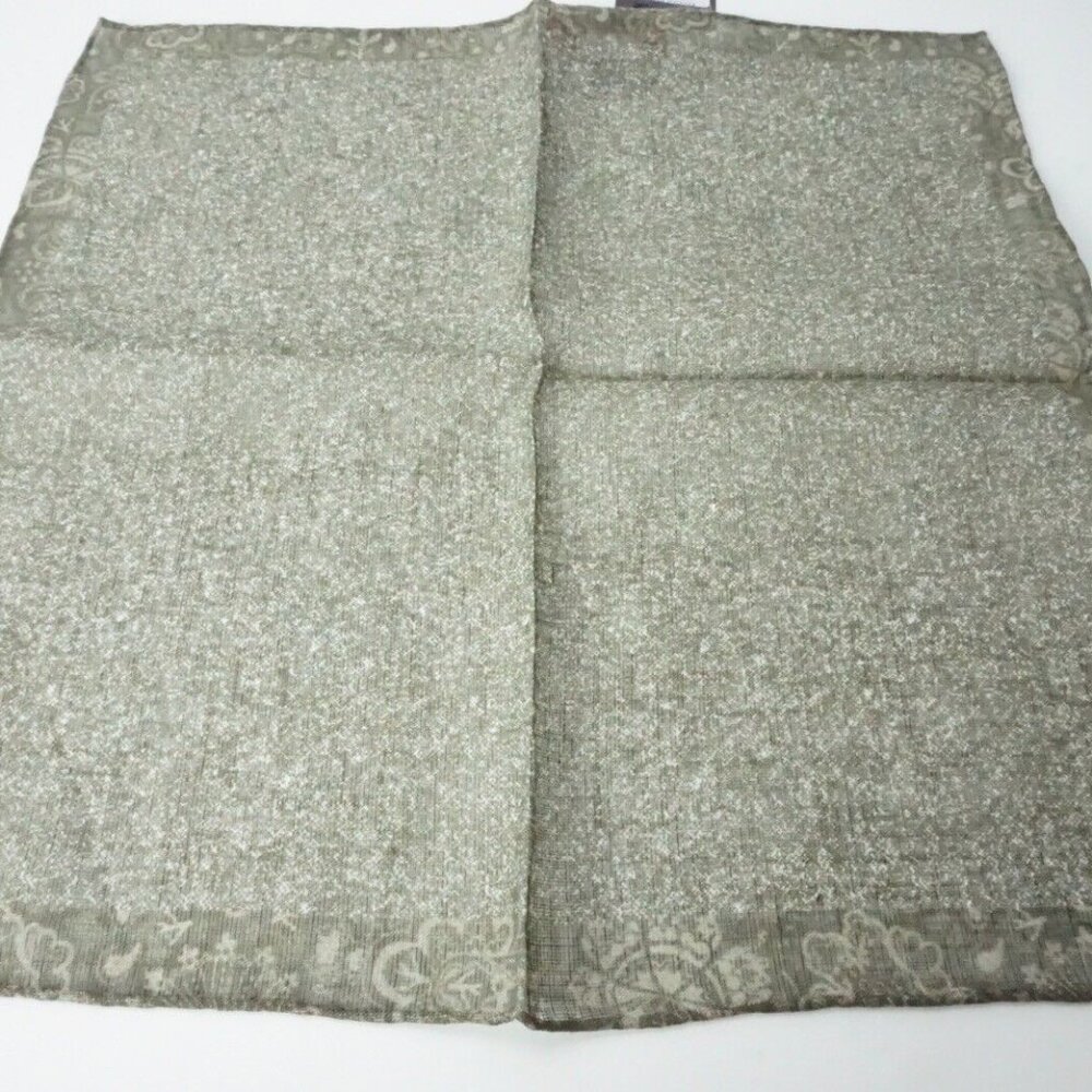 Isaia Brown Mottled Floral Bordered Linen Blend Pocket Square Italy New